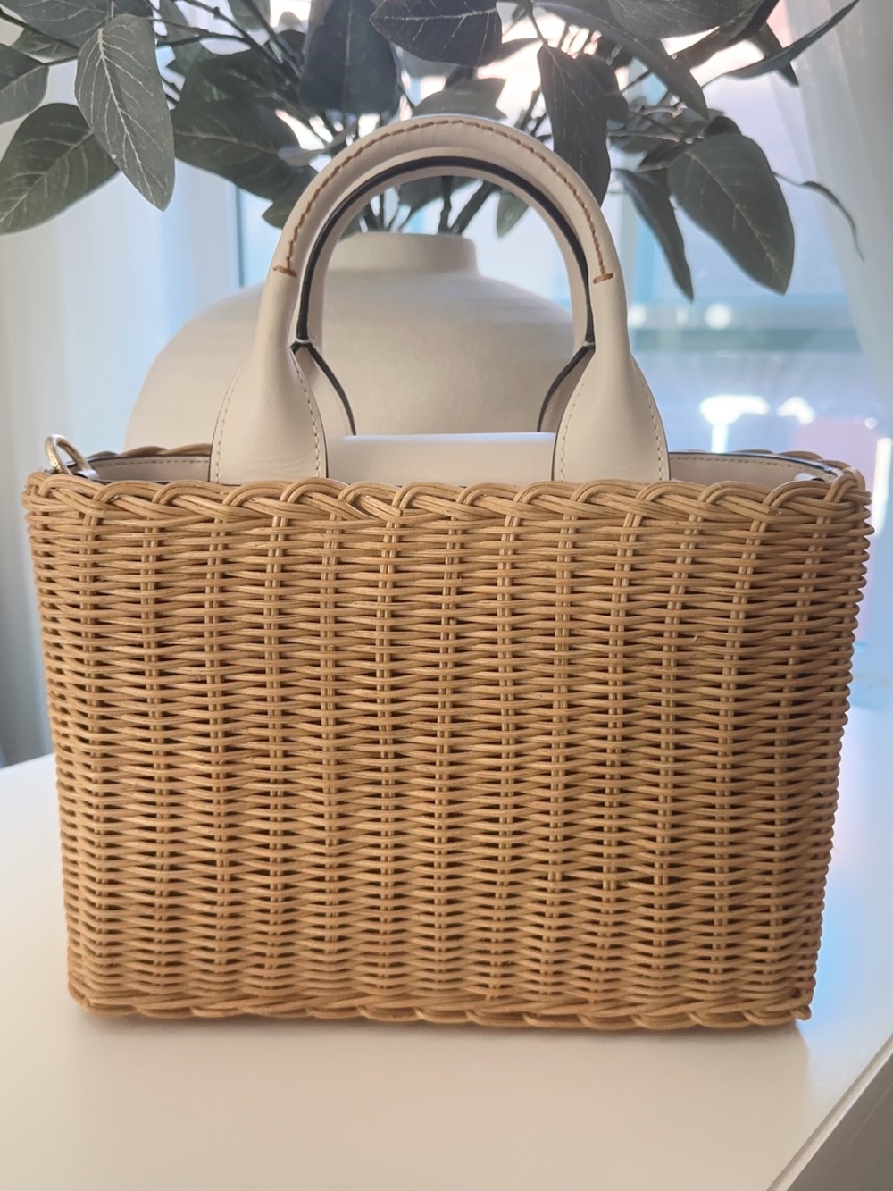 Coach Wicker Rattan Tote with Cream Leather Handles Like New! - Picture 2 of 6